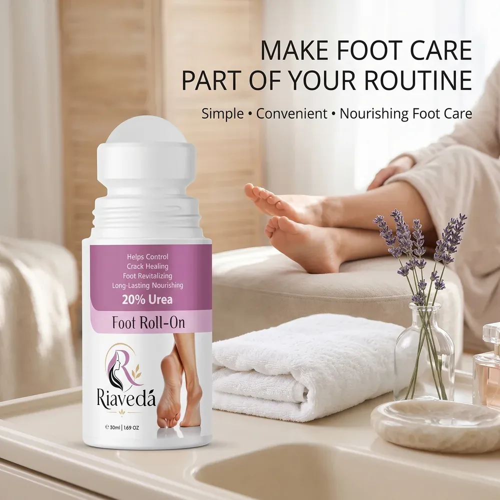 Riaveda 20% Urea Foot Roll-On – bathroom vanity lifestyle setup
