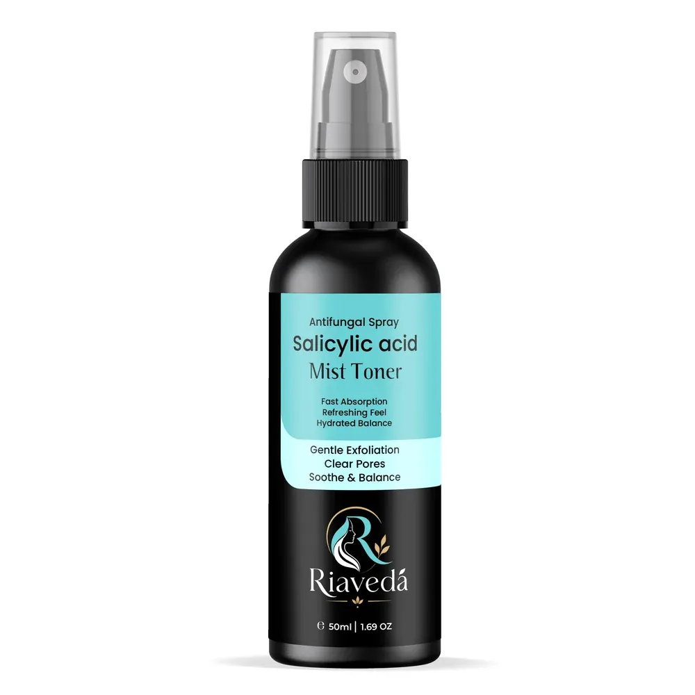 Riaveda Salicylic Acid Mist Toner – 50ml antifungal spray bottle with teal label